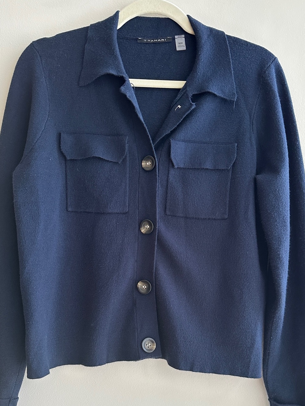T Tahari Women’s Navy Blue Button Down Cardigan Sweater Jacket, Size Medium - Picture 3 of 16